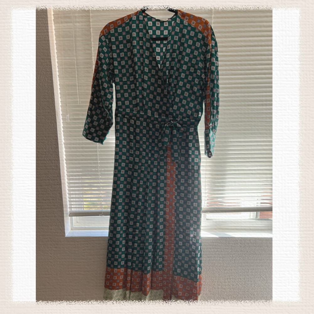Sandro rain printed faux-wrap midi dress